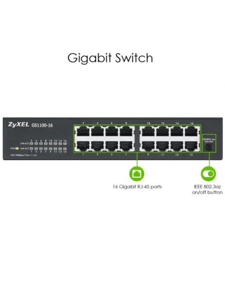 Zyxel GS1100-16 SWITCH 16 PUERTOS GIGABIT MONTAJE EN RACK